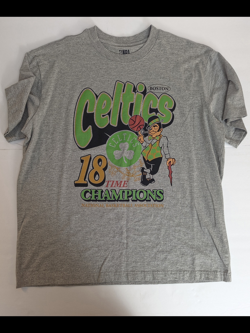 NBA Boston Celtics Grey Tee with Green and Gold Graphics